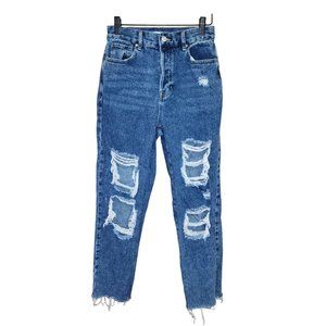 PacSun High Rise straight Distressed Med wash Button Fly Jeans womens size 26